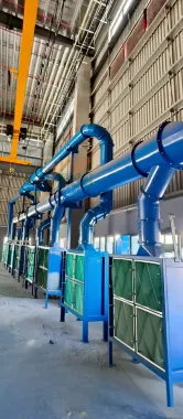 Hệ thống quạt công nghiệp kết hợp đường ống và tháp than hoạt tính